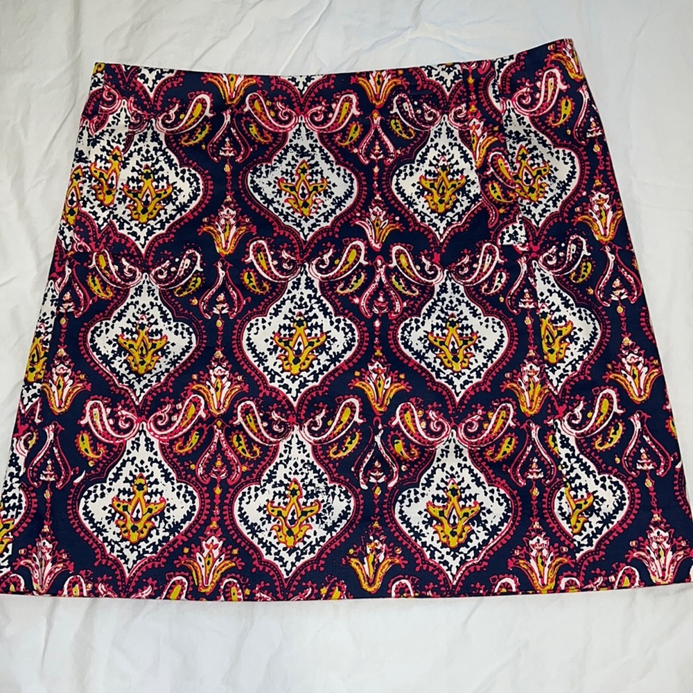 J. Crew Mini Skirt Navy Pink Paisley Print Pockets Zip Back Women Size 2